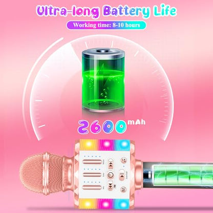 Karaoke Microphone Toys for Kids, Wireless Bluetooth Mic with Lights & Speaker, Portable Home KTV Player System, Perfect Birthday Party for 3-12 Year Old Boys & Girls - color: Rose Gold