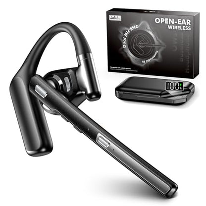 Bluetooth 6.0 Open-Ear Headset with Noise-Canceling Microphone | 96-Hour Talk Time, 950mAh Charging Case and Mute Button for Truckers, Work, iOS, Android and Laptops