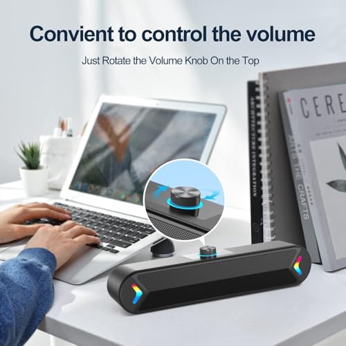 LENRUE Computer Speakers,PC Speakers for Desktop,Wired USB-Powered Sound-bar for Computer with 10W Stereo Sound and Colorful Light,Plug-n-Play (A39PRO /Black) - color: black