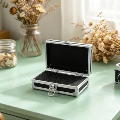 Lockable Equipment Storage Case: 7'' Aluminum Hard Shell Briefcase with Pre-Diced Protective Foam - Carrying Case for Wireless Mic Setups Camera Gear - color: Black