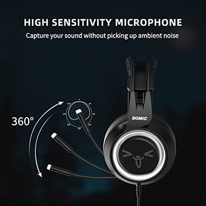SOMIC Stereo Gaming Headset with Mic for PS4, PS5, Xbox One, PC, Mobile Phone, 3.5MM Sound Detachable Cat Ear Headphones Lightweight Self-Adjusting Over Ear Office Headphones G951S Black - color: Black