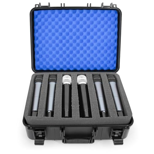 CASEMATIX Wireless Microphone Case for 12 Mics – Customizable Hard Shell Mic Case with Diced Foam – Fits Handheld Wireless Mic Systems – Compatible with Shure, Sennheiser, AKG, Audio Technica