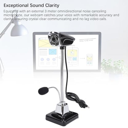 CCYLEZ USB Webcam, 360 Degree Adjustable Focusing HD 640x480 Resolution with Noise Canceling Microphone, Plug and Play Computer Camera for Video Conferencing Online Learning