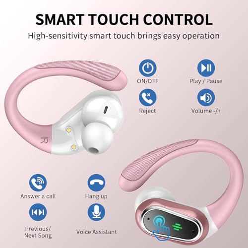 Wireless Earbuds, 2026 Bluetooth 5.4 Headphones, ENC Noise Canceling Mic | 60Hrs+ Stereo Wireless Headphones, IP7 Waterproof Bluetooth Earbuds, Sport Earhooks, Dual LED Display, for Workout, Running - color: Loyal Pink