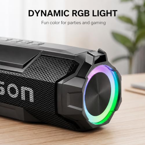 Portable Bluetooth Speaker, Bluetooth 6.0, Hi-Res Audio, IPX7 Waterproof, Deep Bass Stereo Sound, RGB Light, 24H Playtime, for Home, Party, Outdoor, Camping, Beach, Gift for Men Women Teens