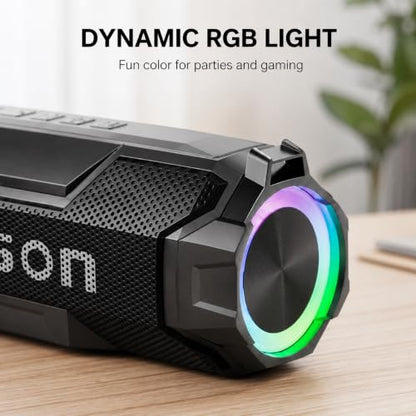 Portable Bluetooth Speaker, Bluetooth 6.0, Hi-Res Audio, IPX7 Waterproof, Deep Bass Stereo Sound, RGB Light, 24H Playtime, for Home, Party, Outdoor, Camping, Beach, Gift for Men Women Teens