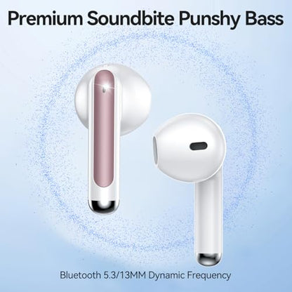 Wireless Earbuds, Bluetooth 5.4 Headphones HiFi Stereo with 4 HD Mic, 50H Playtime Bluetooth Earbuds with Dual LED Display, IPX7 Waterproof Wireless Earphones, Touch Control Ear Buds,USB-C, Rosa Gold - color: Rosa Gold