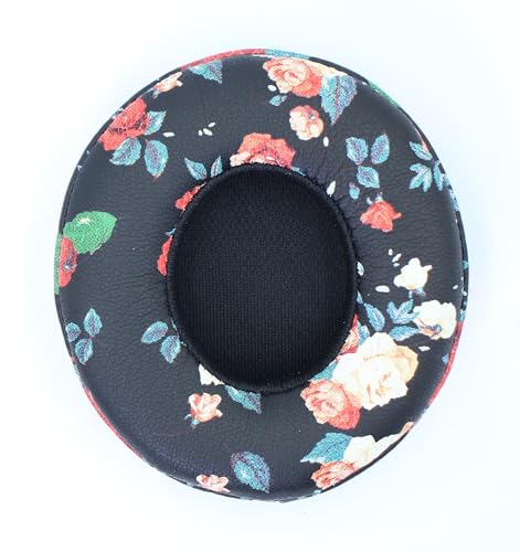 Headphone Replacement Ear Pad Cover Compatible with Beats by Dre Solo3 Solo2 Wired Wireless Headphones Protein Leather Memory Foam Headphone Cushion Ear Muffs-Black Flower - color: Black Flower