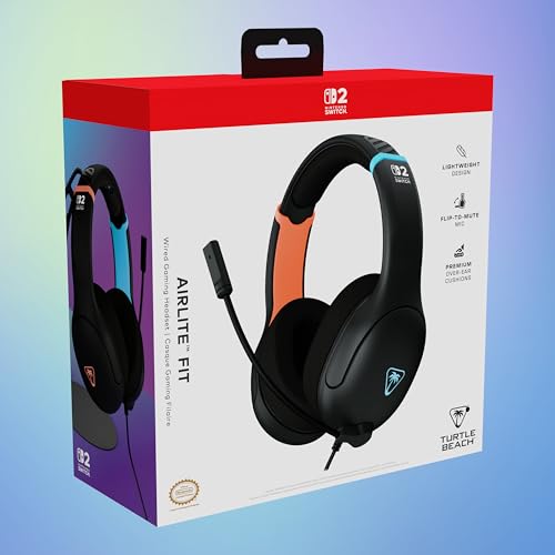 Turtle Beach Airlite Fit Wired Gaming Headset for Nintendo Switch 2, Lite | Works with Nintendo Switch OLED, Flip-to-Mute Mic, Comfortable Ear Cushions, 40mm Speakers, Lightweight, Charcoal Blue & Red - color: Charcoal Red/Blue