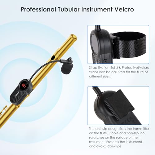 Lococo UHF Wireless Flute Microphone System: Wind Music Instruments Microphone Receiver and Transmitter, 160ft Range with Digital Screen, for Flute, Piccolo, Clarinet - color: Black2