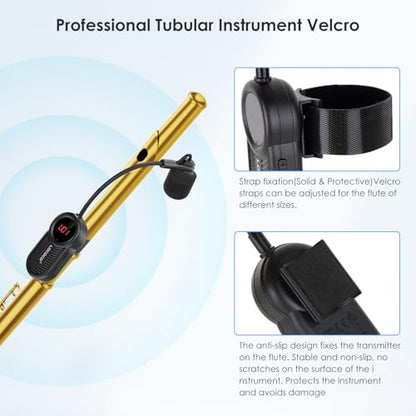 Lococo UHF Wireless Flute Microphone System: Wind Music Instruments Microphone Receiver and Transmitter, 160ft Range with Digital Screen, for Flute, Piccolo, Clarinet - color: Black2
