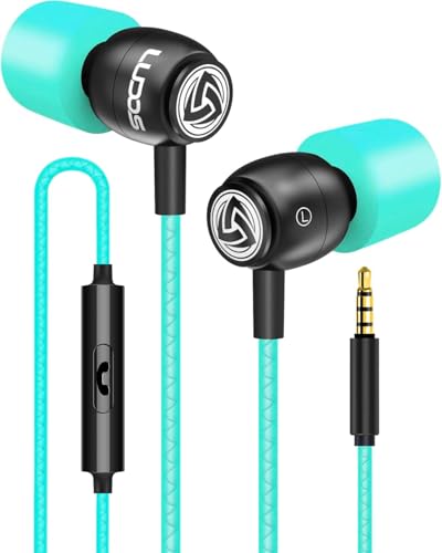 LUDOS Clamor Wired Earbuds in-Ear Headphones, 5 Years Warranty, Earphones with Mic, Noise Isolating Ear Buds, Memory Foam for iPhone, Samsung, School Students, Kids, Women, Small Ears - Turquoise - color: Turquoise, style: 3.5 mm