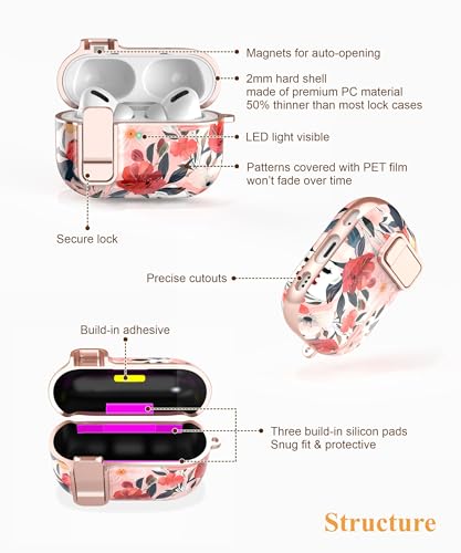 TATOFY for AirPods Pro 2nd Generation Case with Lock Carabiner Cleaner, Slim AirPod Pro 1st & 2nd Hard Case Cover, Compatible with MagSafe (Water Pink) - color: Water Pink, size: AirPods Pro 1st & 2nd Gen