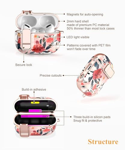TATOFY for AirPods Pro 2nd Generation Case with Lock Carabiner Cleaner, Slim AirPod Pro 1st & 2nd Hard Case Cover, Compatible with MagSafe (Water Pink) - color: Water Pink, size: AirPods Pro 1st & 2nd Gen