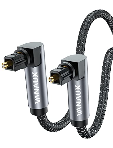 VANAUX Double 90 Degree Optical Cable, 3.2ft SPDIF Audio Optical Cable, 360 Degree Rotatable L Shaped Right Angle Digital Toslink Male to Male Cable for Sound Bar, TV, Game Consoles(1m/3.2ft) - size: 3.2 ft (1 m), style: Double 90°