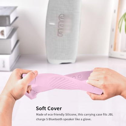 Silicone Case Cover for JBL Charge 5 Portable Bluetooth Speaker | Travel Gel Soft Skin,Waterproof Rubber Carrying Pouch with Strap (Pink) - color: Pink