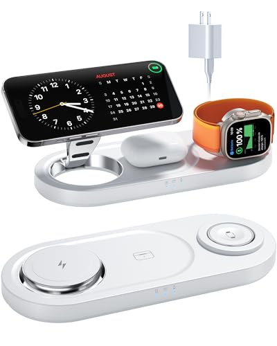 Foldable 3 in 1 Wireless Charging Station for Apple Mag-Safe Charger Stand | Fast Magnetic Wireless Charger Station for iPhone 17 Air 16 15 14 13 12, Apple Watch, AirPods Pro/4/3/2, and More (White) - color: White