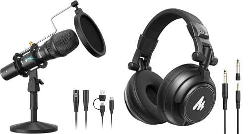 MAONO HD300T USB/XLR Podcast Microphone + MH601 Pro Studio Monitor Headphones
