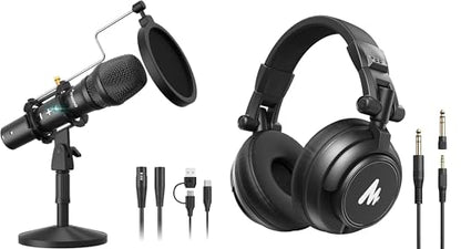 MAONO HD300T USB/XLR Podcast Microphone + MH601 Pro Studio Monitor Headphones