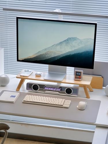Bamboo Monitor Stand Riser with Cable Routing Slot and Storage
