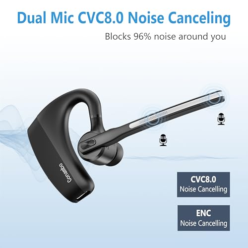 Conambo K10C Bluetooth Headset & Charging Case, Dual Mic Noise Canceling Mono Wireless Headset for Cellphone with up to 64Hrs Talk Time Hand-Free Bluetooth Earpiece for Trucker Business Office Work