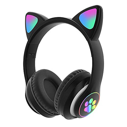 Kids Bluetooth Wireless Over-Ear Cat Ear Headphones with Microphone for Kids Teens Adults (Black) | Over Ear Headphones for Girls/Teenagers/Adults - color: Pure Black