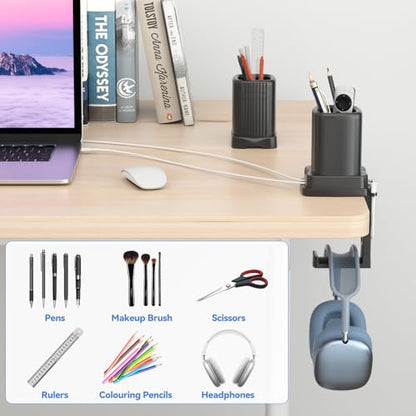KDD Rotatable Headphone Holder with Cord Organizer - 3 in 1 Desk Clamp Pencil Holder & Headset Hanger - Pen Organizer for Office Accessories Charging Cables