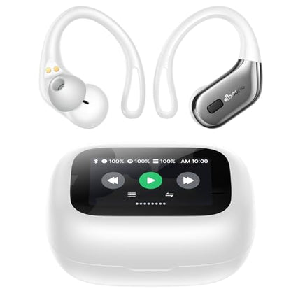 Wireless Earbuds 40H Bluetooth 5.3 Sport Headphones with Earhooks,White | Sweatproof & Waterproof,In-ear Buds Feature Easy Button & Deep Bass, Stereo Sound Device for Gym Running Workout - color: Moonlight White