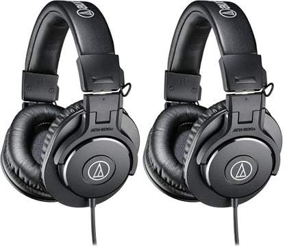 Audio-Technica ATH-M30x Professional Studio Monitor Headphones,Black,(Pack of 2) - size: ATH-M30X (Pack of 2)