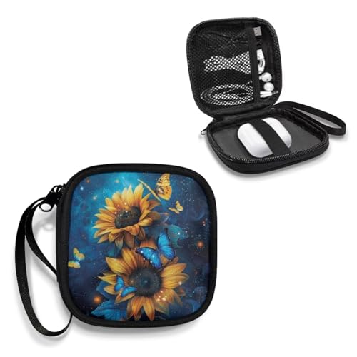 1 Pack Lightweight Headset Carrying Pouches Headphone Storage Bag for Overhead Headphones Gaming Headsets with A Smooth Zipper Hand Belt(Butterfly Sunflower) - color: Butterfly and Sunflower