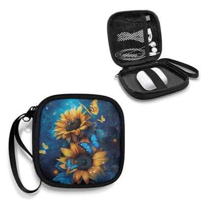 1 Pack Lightweight Headset Carrying Pouches Headphone Storage Bag for Overhead Headphones Gaming Headsets with A Smooth Zipper Hand Belt(Butterfly Sunflower) - color: Butterfly and Sunflower