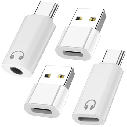 AreMe USB C to Lightning Headphone Adapter, USB C to 3.5mm Audio Adapter | USB Male to Type C Female Converter Connector (White, 4 Pack)