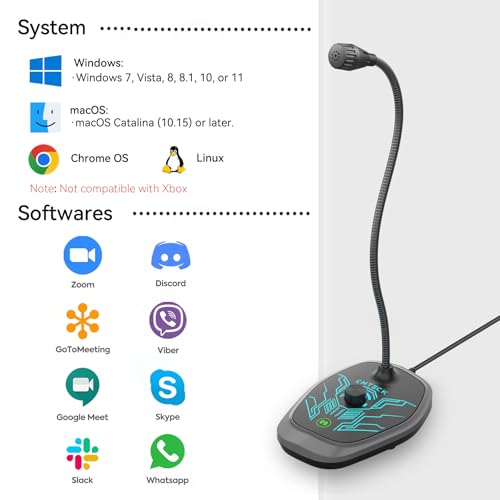 CMTECK USB Computer Microphone, RGB Light, Mute Function for PC/Laptop - color: Dynamic RGB