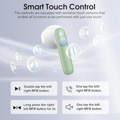 Wireless Earbuds Bluetooth 5.4 Headphones, 40H Playtime In-Ear Earphones with 4 ENC Noise Cancelling Mic, 3D Bass Stereo Sound, IP7 Waterproof Bluetooth Earbuds USB-C LED for iPhone Android, Green - color: Light Green