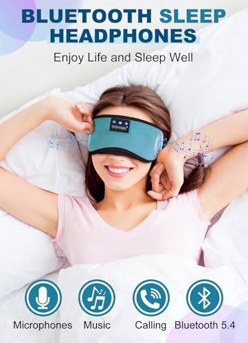 TOPOINT Sleep Mask with Headphones Bluetooth 5.4 Wireless, Sleep Headphone with Microphone Built-in HD Speakers Music, Eye Mask for Sleeping Travel Meditation for Men Women Girl Cool Gadgets - color: Mint, style: Ample Velvet