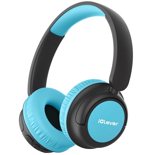 iClever BTH22 Kids Bluetooth Headphones for Toddler Travel, 60H Play Time | SafeSound Tech3.0, Stereo Sound, USB C Fast Charging, AUX Cable, Kids Wireless Headphones for Girls/Boys/Tablet/PC/School - color: Black/Blue