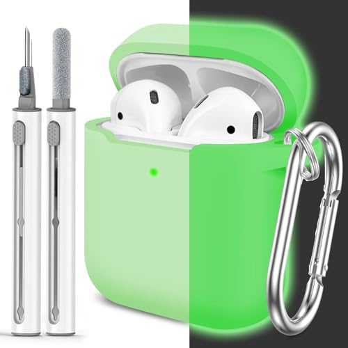 for AirPods Case Cover, Come with Clean Pen，Soft Silicone Protective Cover for Women Men Compatible with Apple AirPods 2nd 1st Generation Charging Case, Front LED Visible,Glow Green - color: B8-Luminous Green