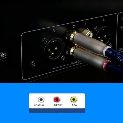 Dual RCA Audio Cable Silver-Plated Single-Crystal Copper (OCC Process) 2RCA M/M Stereo HiFi Sound Signal Noise Reduction Shielded Premium RCA Sapphire Blue PVC for AMP/DACs/Home Theater - size: 9.8FT/3.0M