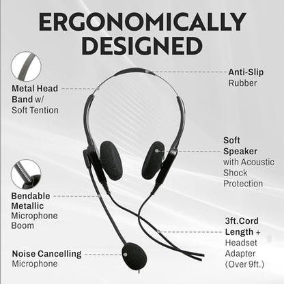 INNOTALK Avaya Phone Headset Compatible with Avaya 4621 4622 4624 4625 4630 5410 5420 5610 with Quick Disconnect Cord Compatible with Plantronics QD, Noise Cancel Desk Phone Binaural Headset - size: Classic Binaural