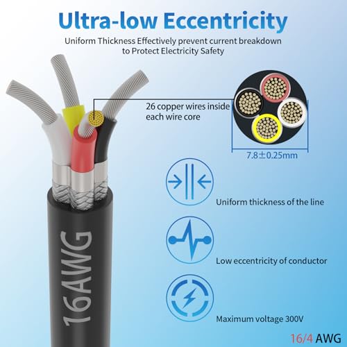 16 Gauge 4 Conductor Shielded Wire 25FT, UL2464 16 AWG 4 Shielded Cable | Tinned Copper Stranded 16/4 CNC Wires for CNC VFD Spindle, Stepper Motor, 3D Printer, Sound, Speaker, Signal Transmission - size: 25FT, style: 16AWG-4C