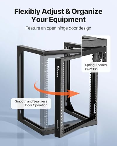 VEVOR 12U Open Frame Server Rack, Free Standing or Wall Mount Rack with 180 Degrees Gate Swing, Network Rack for 19" IT Equipment & A/V Devices - size: 12U Wall Rack