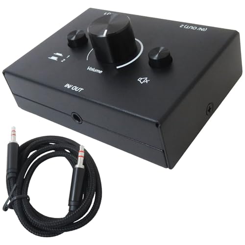 3.5mm L/R Stereo Audio Switch 2-Way Switcher Manual Selector Audio Spliter Box 1 in 2 Out/2 in ONE Out Audio Sharing - Black
