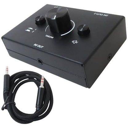 3.5mm L/R Stereo Audio Switch 2-Way Switcher Manual Selector Audio Spliter Box 1 in 2 Out/2 in ONE Out Audio Sharing - Black