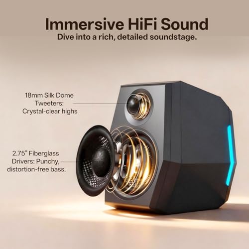 Sanyun SW209 36W 2.0 Gaming Speakers, Tactical Audio Map with 3 DSP Modes | Game/Movie/Music, 24bit DAC, USB-C/Bluetooth 5.2/AUX, 2.75" Glass Fiber Drivers & 18mm Silk Dome, RGB Lighting (Pair, Black) - color: SW209 Black