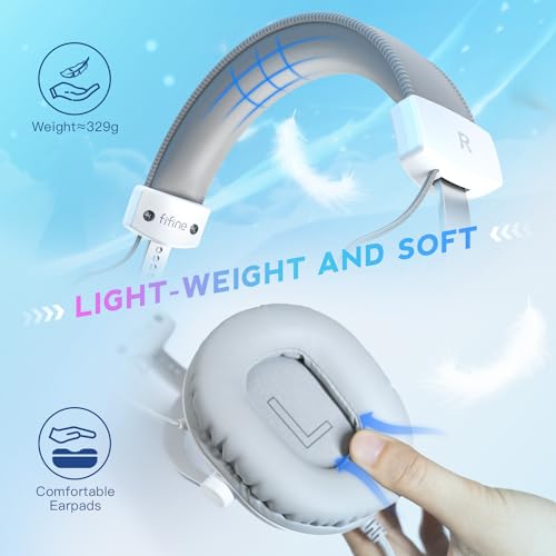 FIFINE USB PC Gaming Headset with 3.5mm Audio Jack, Detachable Microphone, 7.1 Surround Sound, Volume Control, Streaming Over-Ear Wired Headphones for Computer, PS5, Controller, Xbox-H9 White | 50mm Drivers, Crisp 7.1 Surround Sound, 3.5mm/USB Dual Connec