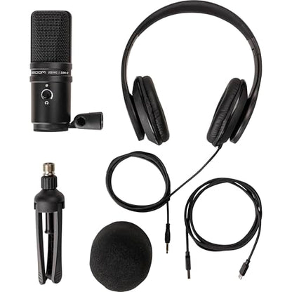 Zoom PodTrak P2 Two-Host Podcast Bundle with 2X Zoom Zum-2 USB Supercardioid Condenser Mics, ZHP-2 Headphones, and TPS-4 Tripods — Dual-Mic Recorder for Two-Host Podcasting, Interviews, Co-Hosting