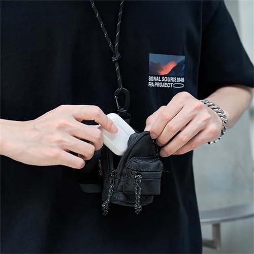 Mini Backpack Case for AirPods 4 2024 AirPods Pro 3,Purse Coin Wallet Keychain Pouch with Detachable Adjustable Long Lanyard & Lock, Multi-Functional Cable Organizer Travel Pouch for Women - color: Black Backpack