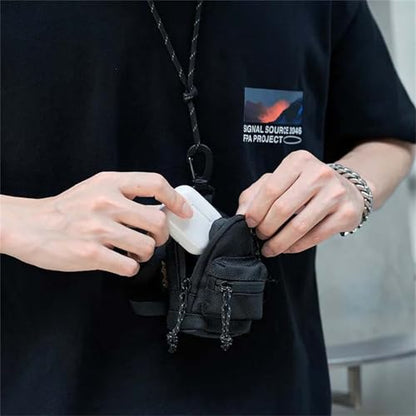 Mini Backpack Case for AirPods 4 2024 AirPods Pro 3,Purse Coin Wallet Keychain Pouch with Detachable Adjustable Long Lanyard & Lock, Multi-Functional Cable Organizer Travel Pouch for Women - color: Black Backpack