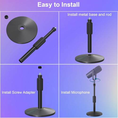 Desktop Mic Stand,Adjustable Height Podcast Microphone Stand with Mic Clip 3/8" to 5/8" Adapter,for Shure MV7 |MV7+ |MV7X XLR,Fifine AM8 |K688 |XR&USB,PM1 XLR,Razer Seiren V2|V3