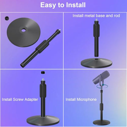Desktop Mic Stand,Adjustable Height Podcast Microphone Stand with Mic Clip 3/8" to 5/8" Adapter,for Shure MV7 |MV7+ |MV7X XLR,Fifine AM8 |K688 |XR&USB,PM1 XLR,Razer Seiren V2|V3